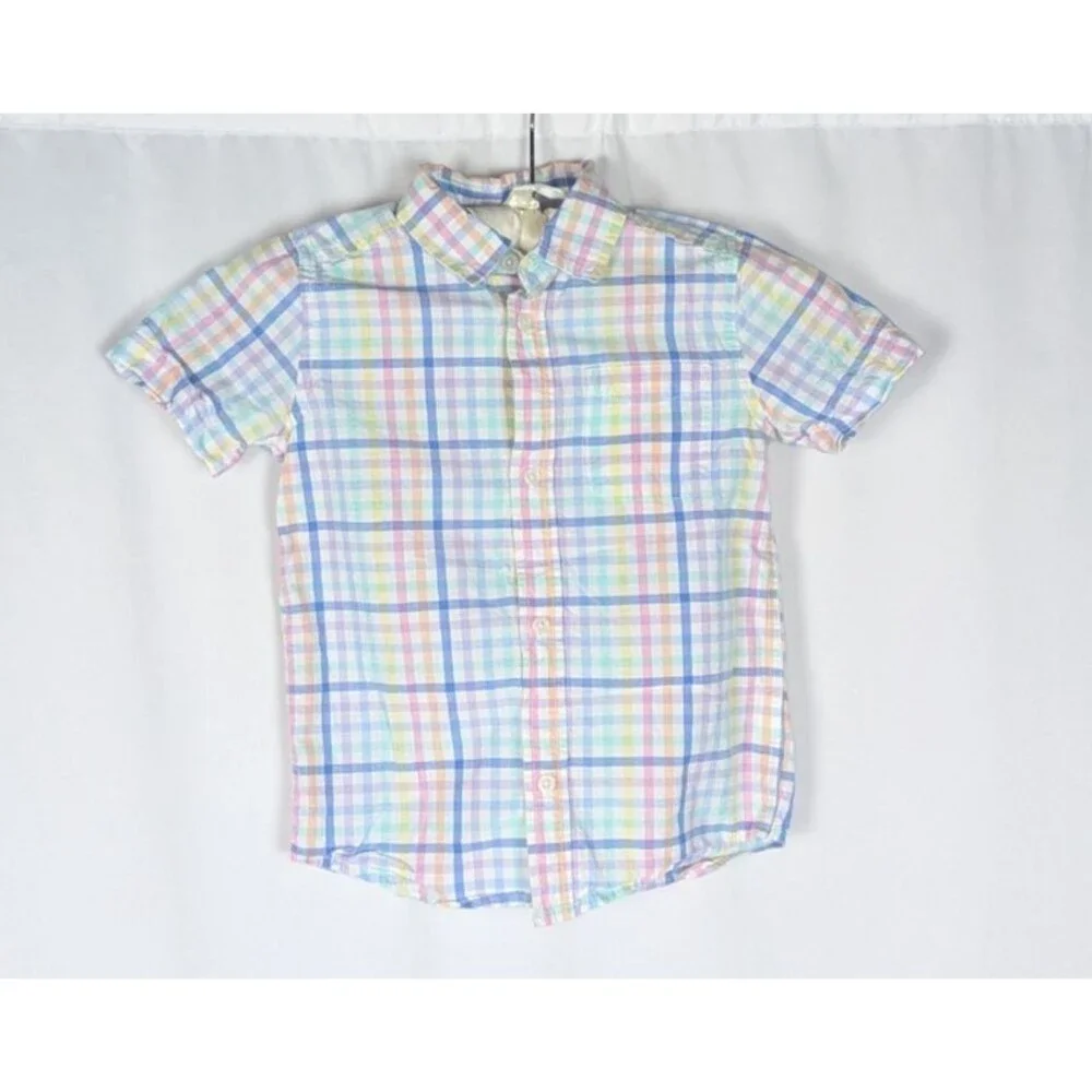 The Children's Place Boys Pastel Plaid Short Sleeve Poplin Button Down Shirt 5T
